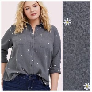 Torrid Daisy Embroidered Flannel Button Up Shirt 3X